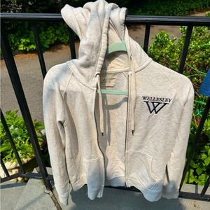 Wellesley College Cream Zip-Up Hoodie